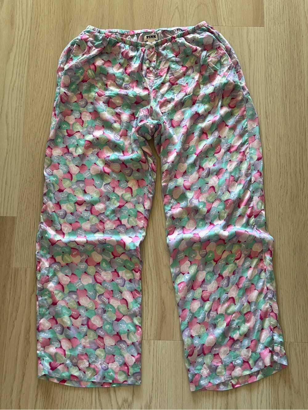 Victoria Secret PINK Pajama Pants Valentine's Day candy hearts dog logo pocket m